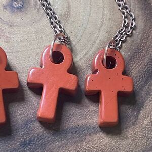 Red jasper ankh carving key of life necklace pendant eternal life Egyptian pink
